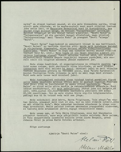 Eesti Naise kiri riigivanem Konstantin Pätsile (1935).