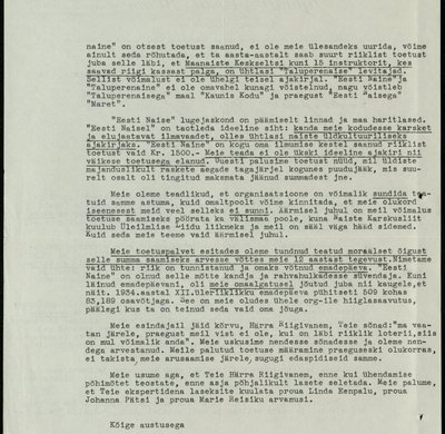 Eesti Naise kiri riigivanem Konstantin Pätsile (1935).