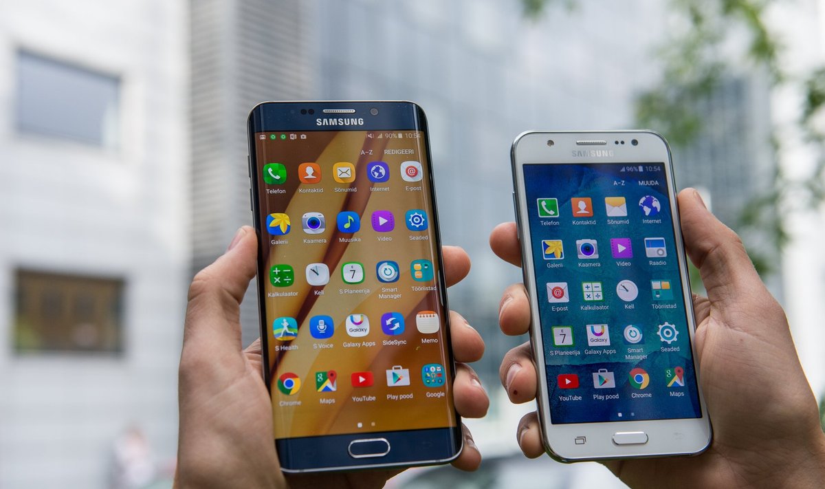 Samsung Galaxy S6 Edge Plus (vasakul) ja Samsung Galaxy J5