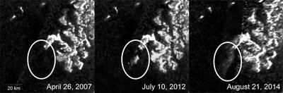 Ilmunud ja kadunud objekt Titani pinnal. Fotod: photojournal.jpl.nasa.gov