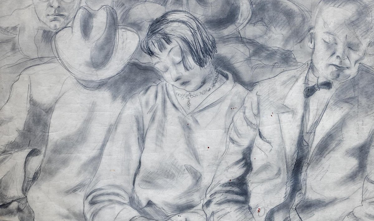 Eduard Ole. “Reisijad”. Kavand (1929, grafiit, 90 × 90 cm).