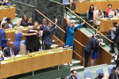 ÜRO julgeolekunõukogu valimised 7.06.2019. President Kaljulaid rõõmustas silmnähtavalt, saades teadlikuks Eesti liikmelisusest aastail 2020-2021.