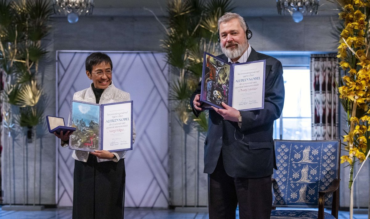 Rahupreemia laureaadid Maria Ressa ja Dmitri Muratov.