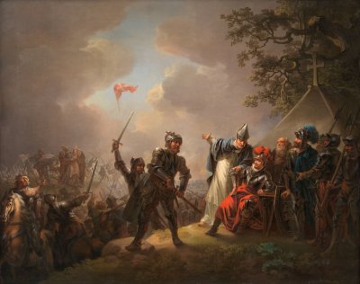 Dannebrogi langemine taevast Tallinna all 1219 Christian August Lorentzeni maalil