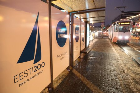 Eesti 200 kampaania Hobujaama trammipeatuses