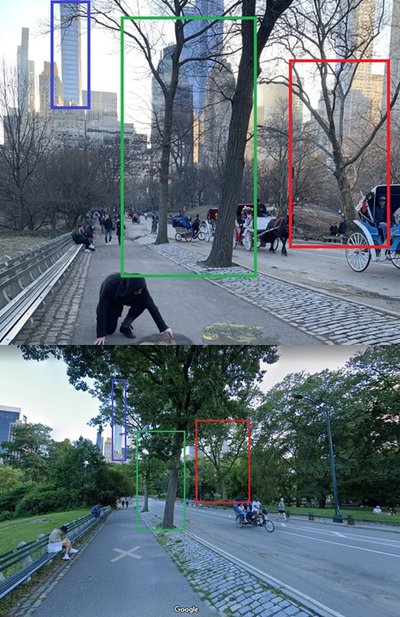 Сравнение вирусного фото (сверху) с панорамой улицы (снизу)