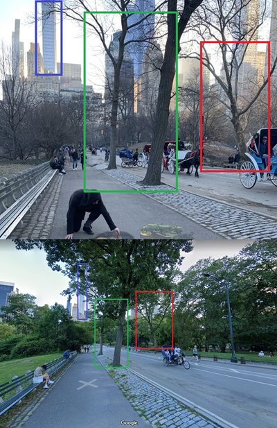 Сравнение вирусного фото (сверху) с панорамой улицы (снизу)