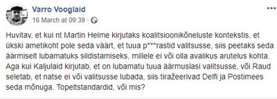 Varro Vooglaid käib mitu korda päevas sotsiaalmeedias õiendamas ja  ironiseerimas, teinekord ei puudu ka roppused - Delfi