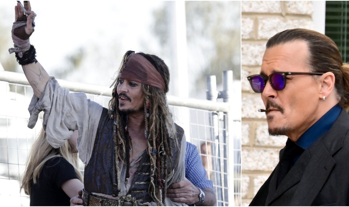 Jack Sparrow lehvitab. Johnny Depp teeb kohtumajast lahkudes suitsu.