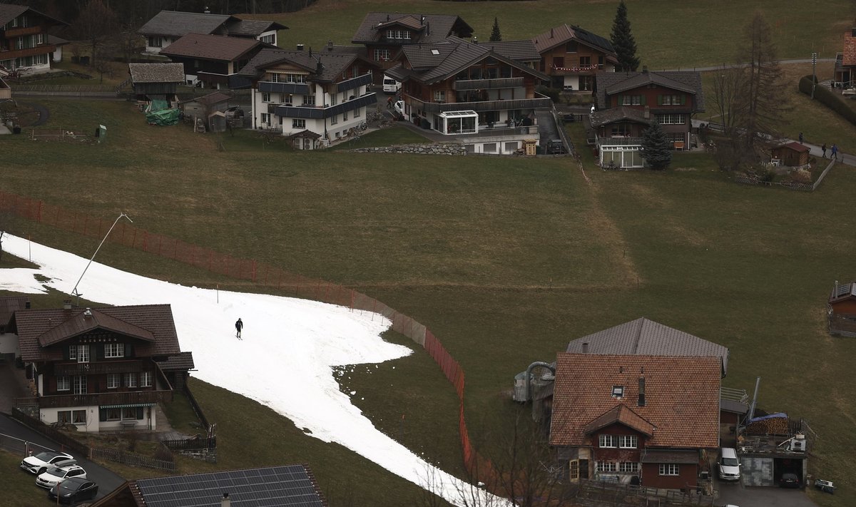 Küla Šveitsis Adelbodenis, kus viimane mäesuusatamise maailmakarikaetapp peeti ilma lumeta.