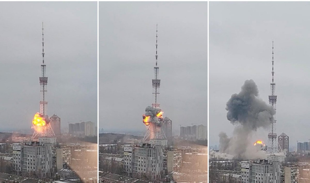TELETORN KIIEVIS: 1. märtsil 2022 tabas Vene vägede rakett Kiievi teletorni. Samas suunas langes teinegi rakett - see maandus teletorni lähistel asuvale holokausti memoriaalile.