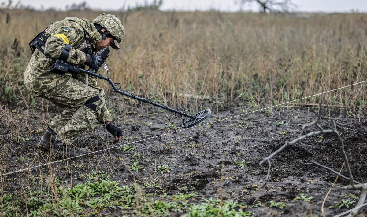 MAA PUHASTUS: Ukraina sõdur otsib Põhja-Hersonis lõhkekehi. 