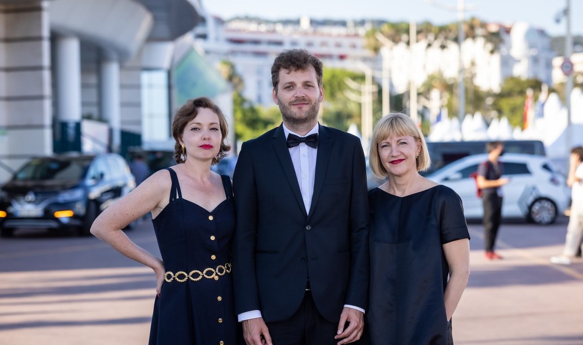 Livia Ulman, Andris Feldmanis ja Riina Sildos Cannes'i filmifestivalil