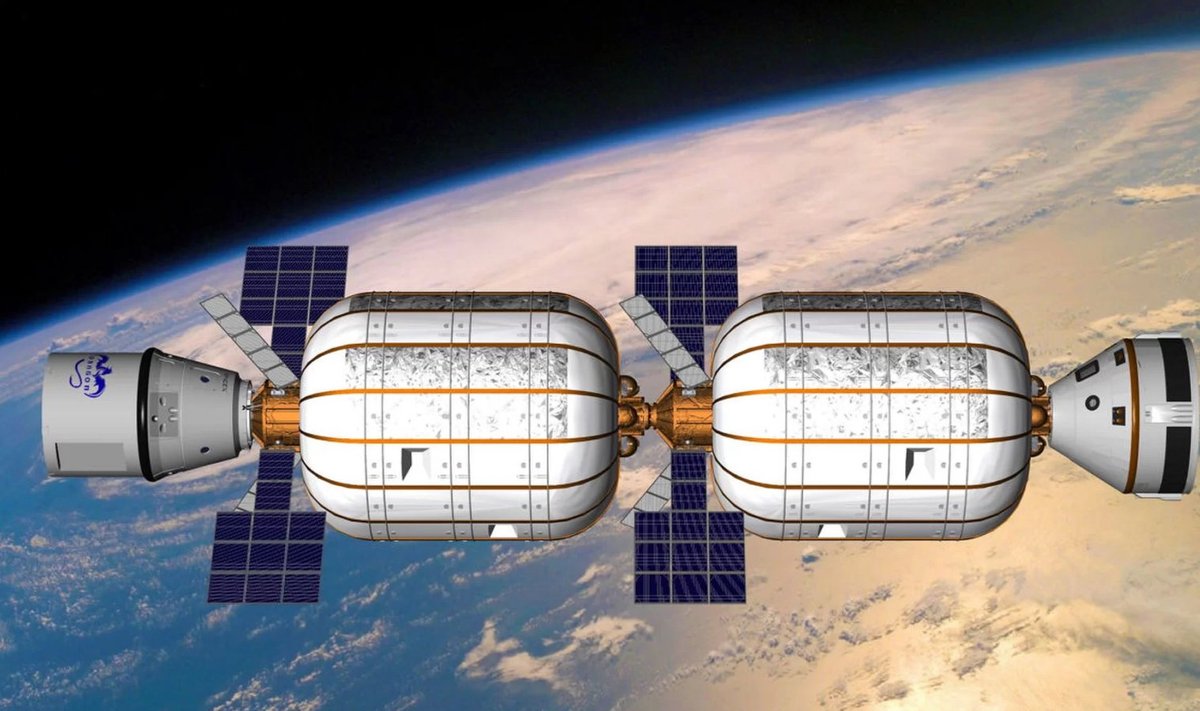 Kunstniku nägemus kahest ühendatud Bigelow B330 moodulist Maa orbiidil