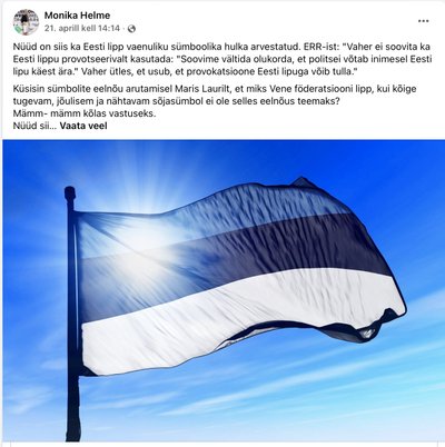 Helme valeväide, et Eesti lipp kuulub nüüd vaenuliku sümboolika alla, ei vasta tõele