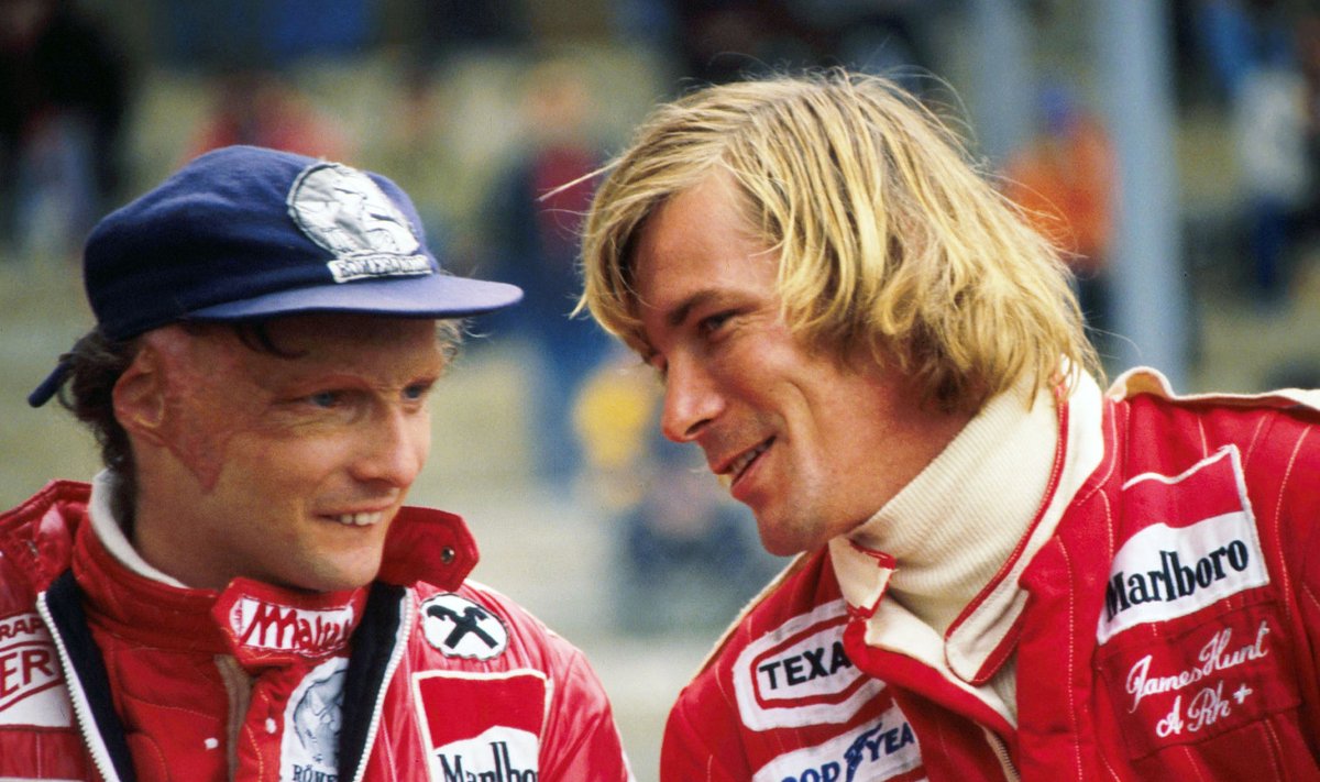 Niki Lauda ja James Hunt 1977. aasta Belgia GP-l.