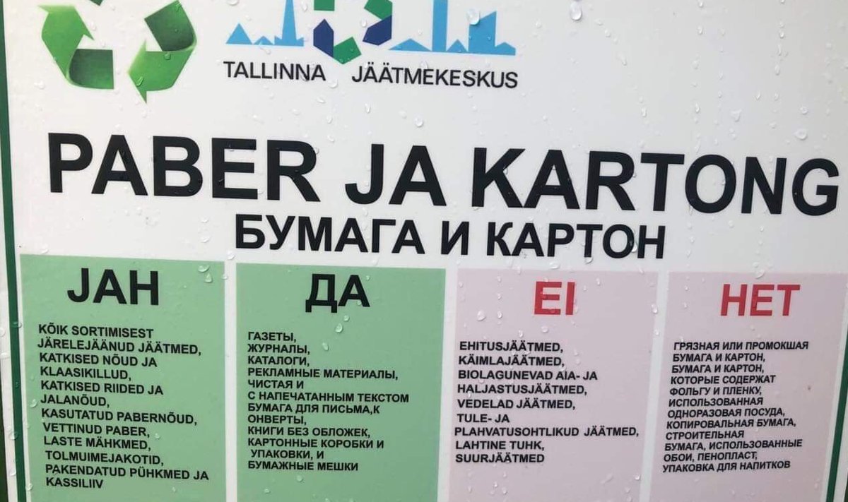 Paberi ja kartongi konteinerile kinnitati eksitav kleebis