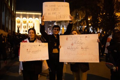 Протестующие в Тбилиси с плакатами
