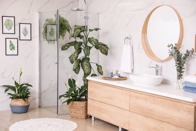 Green,Plants,In,Elegant,Modern,Bathroom.,Interior,Design