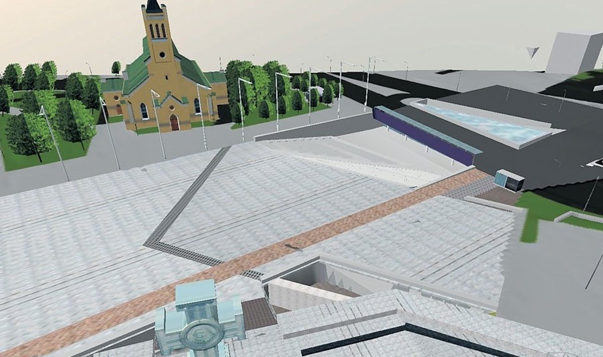 Virtuaalne vanalinn: Tallinna Vabaduse väljaku ekraanipildi graafika pärineks kui kümne aasta tagusest arvutimängust. Foto: ekraanipilt
