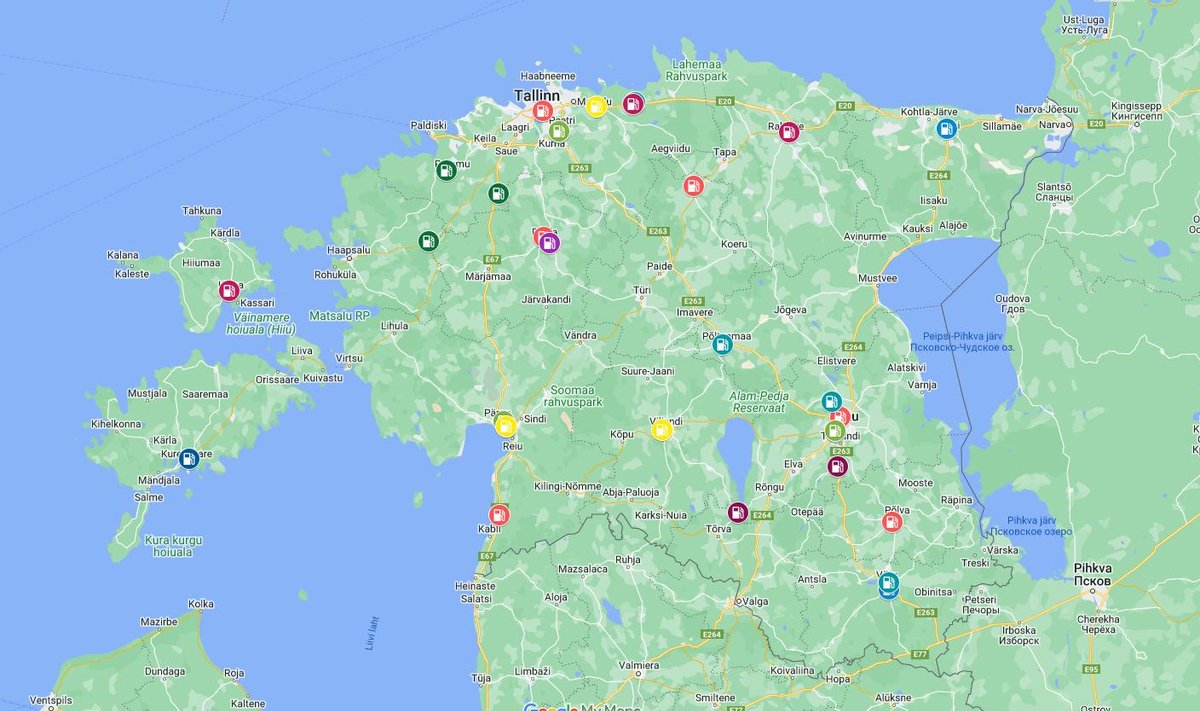 Autonoomse elektritoitega tanklad, Eesti Varude Keskuse kaart