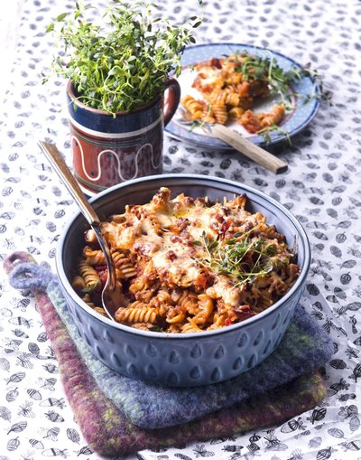 Ahjupasta peekoni ja kalkunihakklihaga
