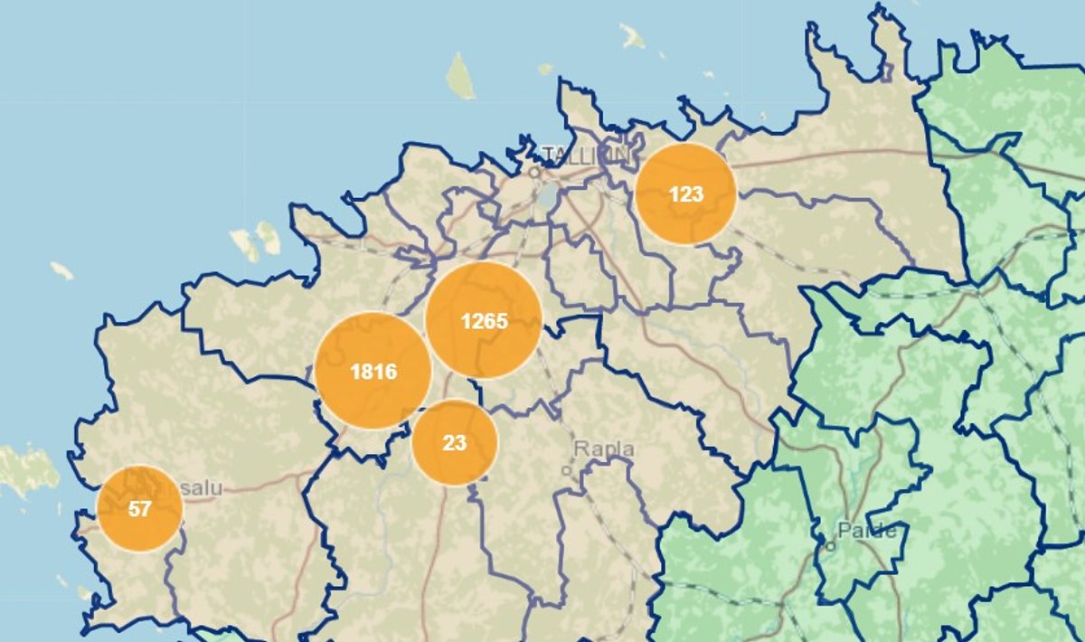 Elektrikatkestuste kaart kl 6:25.