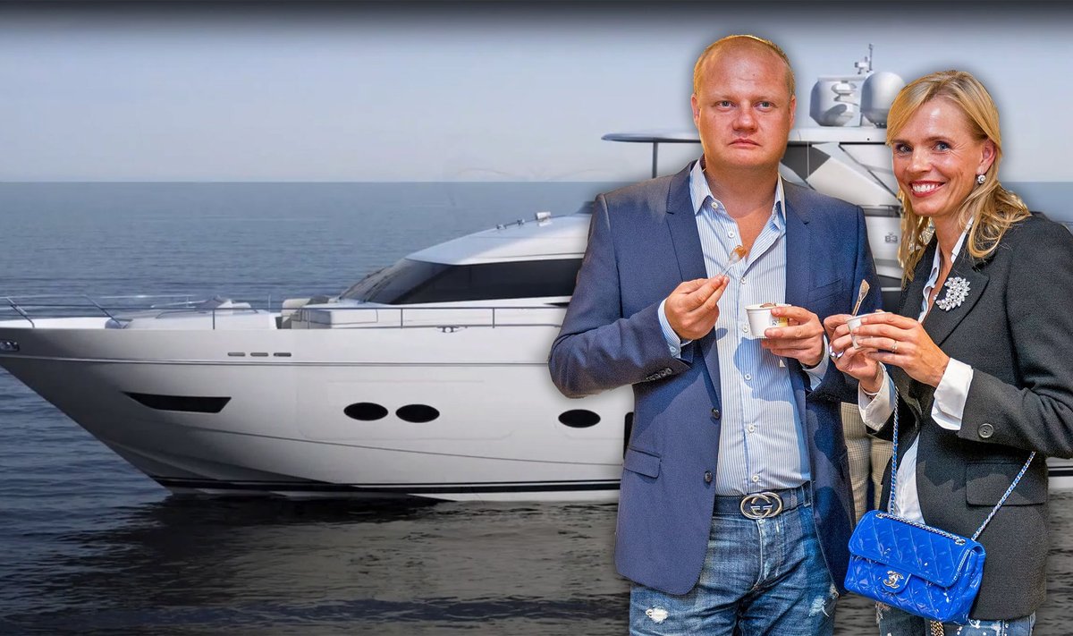 SEGANE LUGU: Andrei Stimelev ja Tiiu Järviste, taustal kolm miljonit eurot maksev luksusjaht Alexandra, mis sattus hämaratel asjaoludel Eesti laevaregistrisse.