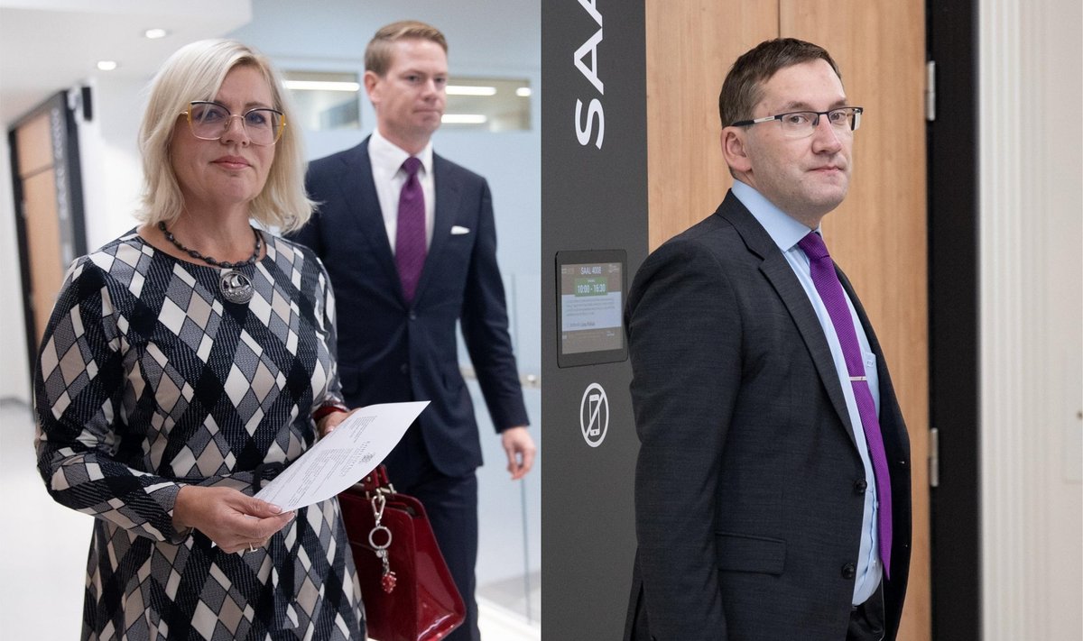 "KÕIGE ARUSAAMATUM SÜÜDISTUS": Vasakul Eha Võrk ja tema advokaat Oliver Nääs Tallinna ringkonnakohtus. Paremal juhtiv riigiprokurör Taavi Pern.