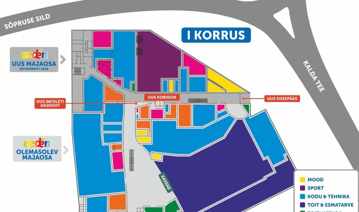 Uuenenud Eedeni ostukohad valdkondade kaupa 1. korrusel
