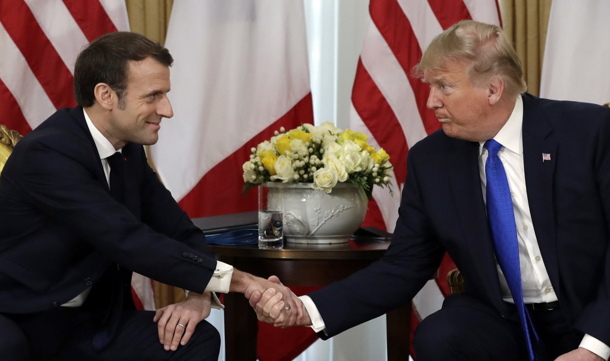 Prantsuse president Emmanul Macron ja USA riigipea Donald Trump täna Londonis kohtumisel.