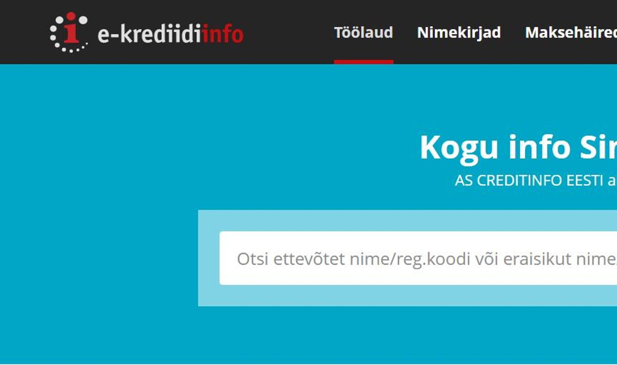 Krediidiinfo koduleht.