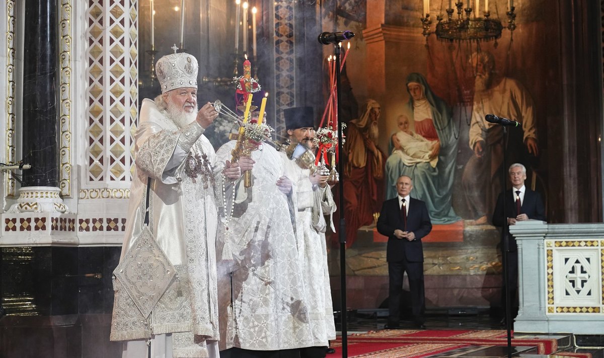 Патриарх Кирилл, Путин и Собянин.