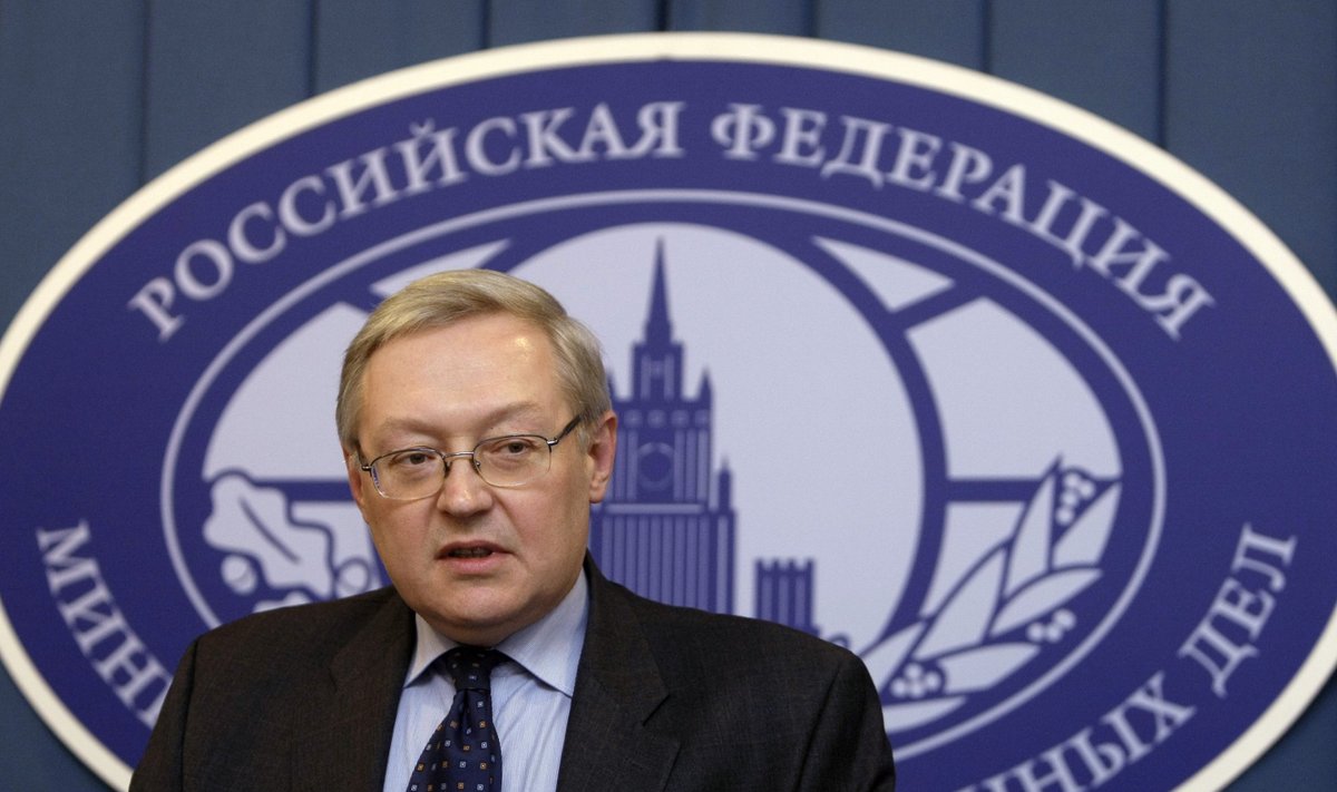 Russia's Deputy Foreign Minister Sergei Ryabkov speaks during a news briefing in the main building of Foreign Ministry in Moscow