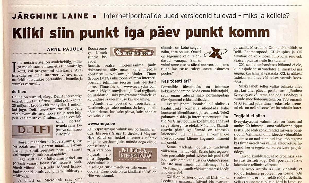 Eesti Ekspress 25. novembril 1999: "Online on surnud, elagi Delfi!"