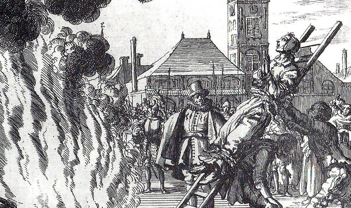 Jan Luykeni llustratsioon redeli külge seotud anabaptisti Anneken Hendriksi ketserina põletamisest Amsterdamis 1571. aastal.