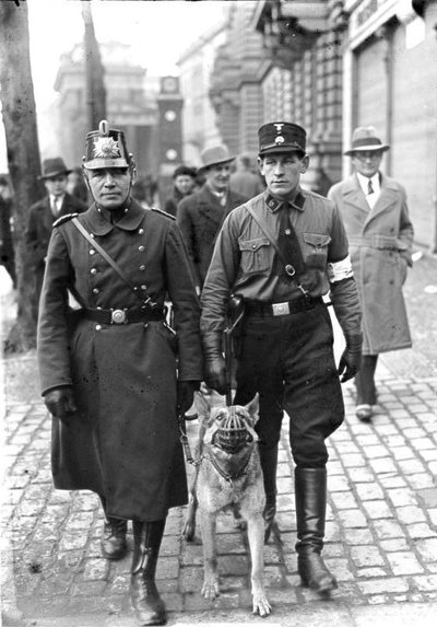 Полицейский и штурмовик совместно патрулируют улицы Берлина, март 1933 года