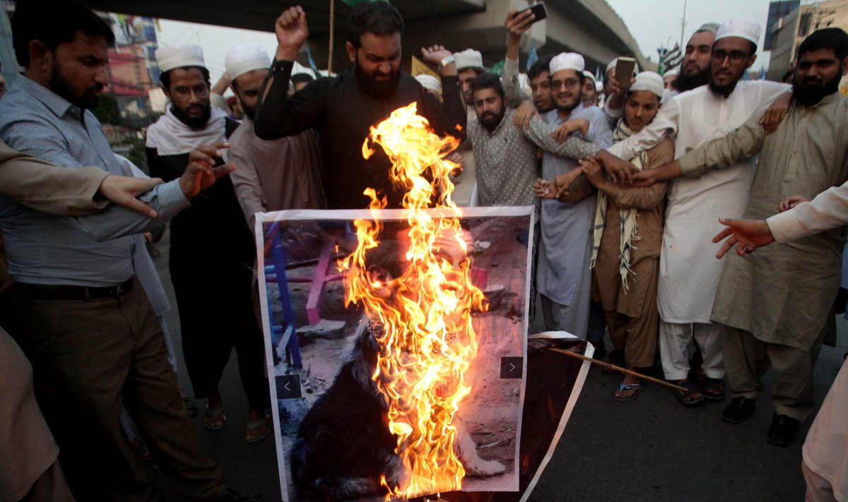 Macroni ja Prantsusmaa vastane meeleavaldus Pakistanis, Lahores