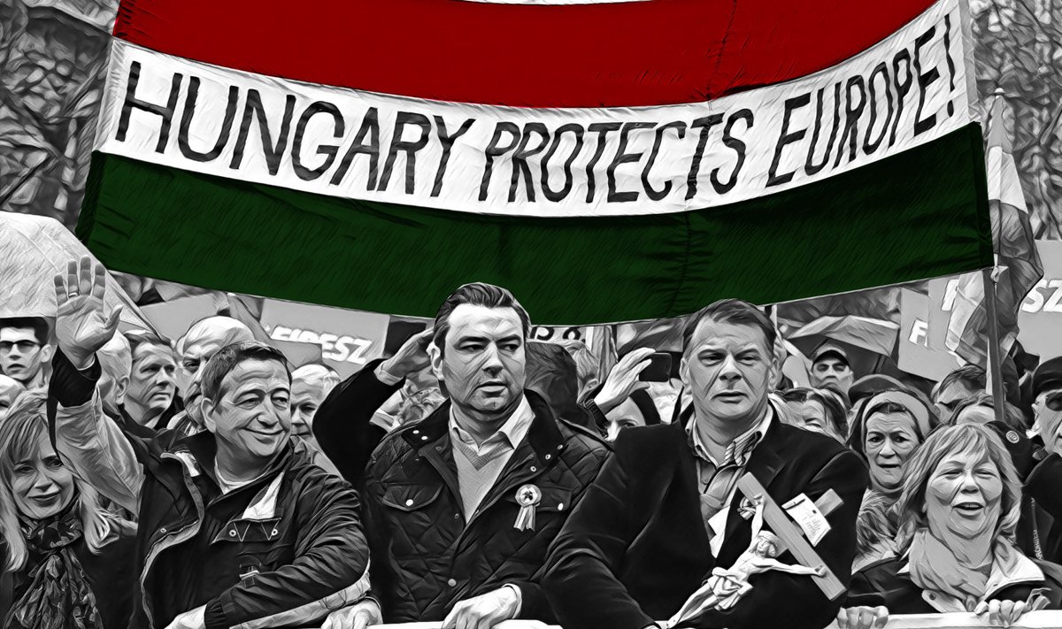 Viktor Orbáni toetajate demonstratsioon Ungaris tänavu kevadel.