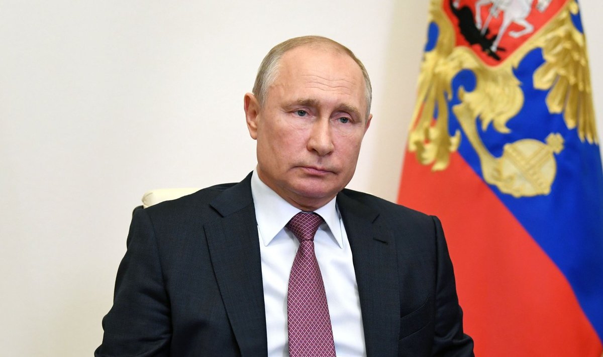 Vene president Vladimir Putin eile riigi julgeolekunõukogu videokohtumisel.