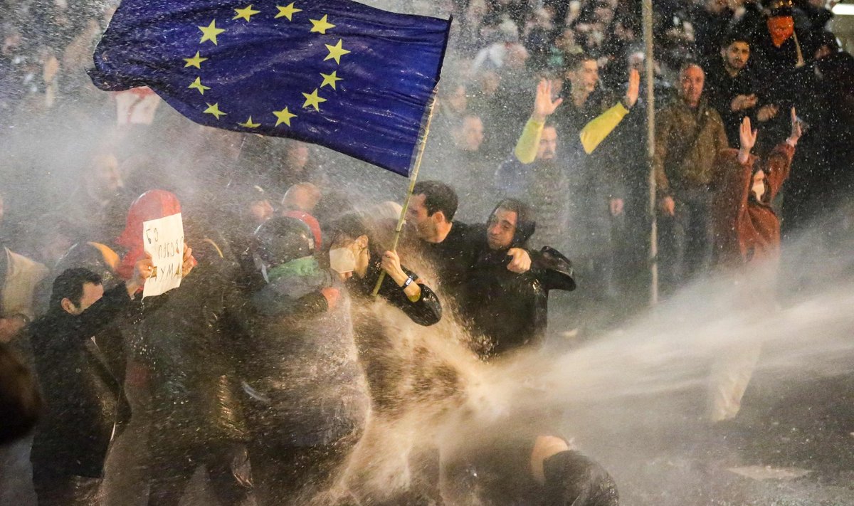 Meeleavaldajatel olid kaasas Gruusia, Euroopa Liidu ja Ukraina lipud.