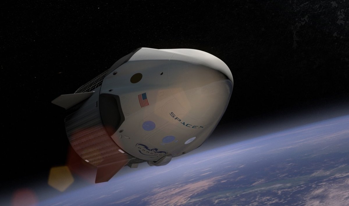 Just selline peaks Dragon 2 välja nägema koos teenindusmooduliga, mis varustab kosmoselaeva hapniku, vee ja energiaga. Kujutis: SpaceX