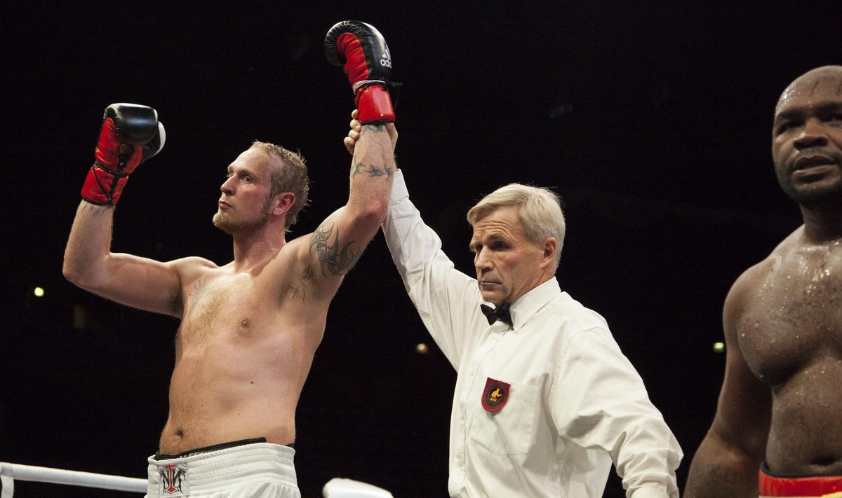 Finland's Robert Helenius celebrates after winning his heavyweight boxing match against Bahamas' Sherman Williams on Professional Boxing Night in Helsinki