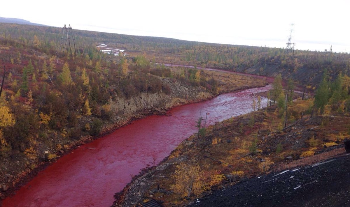 Daldõkani jõgi Norilskis värvus septembri alguses veripunaseks.