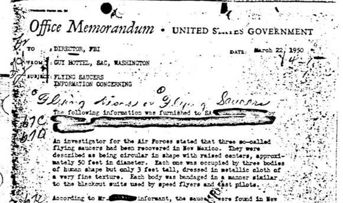 FBI dokument lendavate objektide kohta aastast 1950.