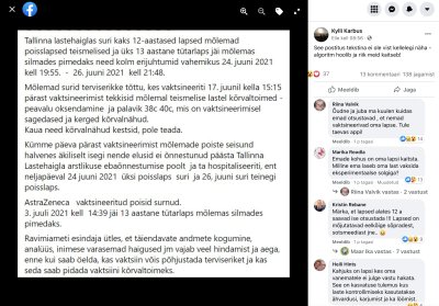 Vaktsiinivastastes gruppides leviv postitus