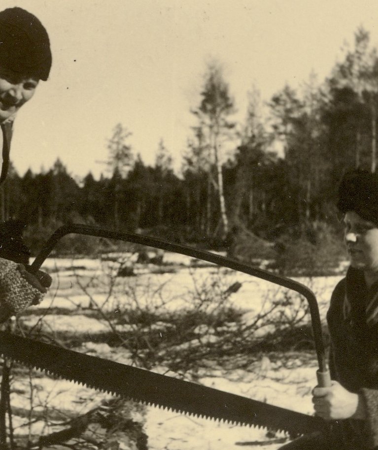 Paide Linnavalitsuse töötajad metsatööl arvatavasti 1942.a. Ka nemad andsid oma panuse riigimetsas riigimetsa raimahu 3,1 milj tm saavutamisele, mis oli vaid veidi väiksem praegusest.