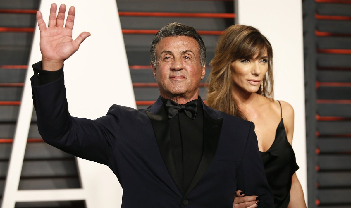 Actor Sylvester Stallone and his wife Jennifer Flavin arrive at the Vanity Fair Oscar Party in Beverly Hills