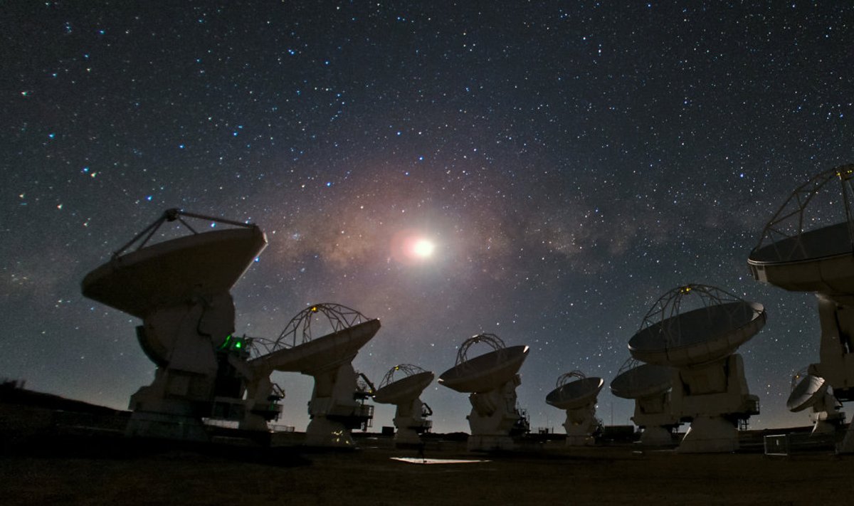 Illustreerival eesmärgil: öötaevas ALMA antennide taustal (Foto: Wikimedia Commons, ESO / B. Tafreshi, twanight.org)