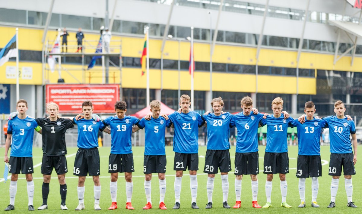 U17 koondise mängijad aprillis Tallinnas toimunud UEFA sõprusturniiril.